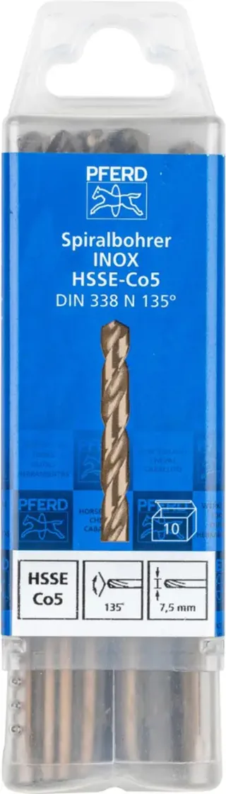 TOOLS 25203573 SPB DIN 338 HSSE N 7,5 INOX Spiralbohrer 7.5 mm Gesamtlänge 109 mm 10 St. fra PFERD – produktbillede 2 af 2