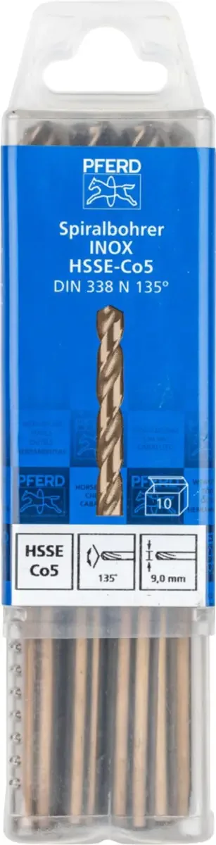 TOOLS 25203576 SPB DIN 338 HSSE N 9,0 INOX Spiralbohrer 9 mm Gesamtlänge 125 mm 10 St. von PFERD – Produktbild 2 von 2
