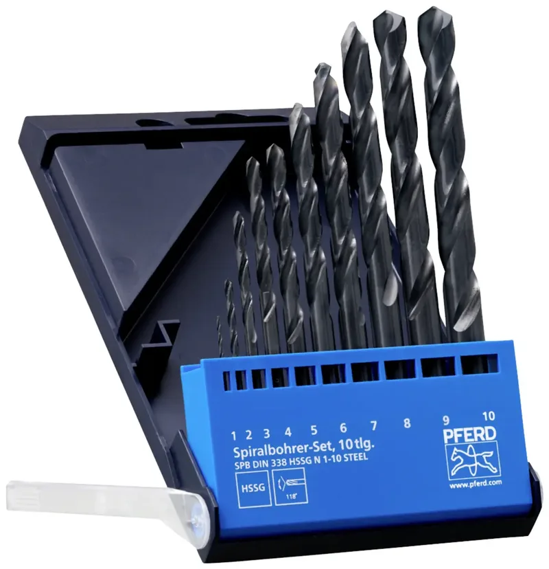 TOOLS 25298001 SET DIN 338 HSSG N 1-10 STEEL 10TLG Metall-Spiralbohrer-Set 10teilig 1 mm, 2 mm, 3 mm, 4 mm, 5 mm, 6 mm, 7 mm, 8 mm, 9 mm, 10 mm 1 Set de PFERD – image du produit 1 sur 3