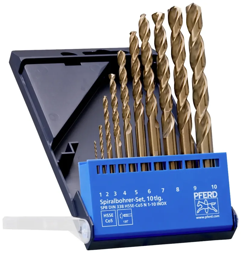TOOLS 25298002 SET DIN 338 HSSE N 1-10 INOX 10TLG Metall-Spiralbohrer-Set 10teilig 1 mm, 2 mm, 3 mm, 4 mm, 5 mm, 6 mm, 7 mm, 8 mm, 9 mm, 10 mm 1 Set de PFERD – image du produit 1 sur 3