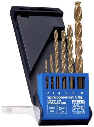 TOOLS 25298004 SET DIN 338 HSSE N INOX 6TLG Metall-Spiralbohrer-Set 6teilig 2 mm, 3 mm, 4 mm, 5 mm, 6 mm, 7 mm, 8 mm 1 Set de PFERD – image du produit 1 sur 3