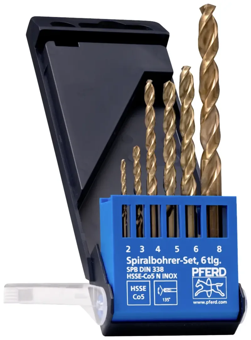 TOOLS 25298004 SET DIN 338 HSSE N INOX 6TLG Metall-Spiralbohrer-Set 6teilig 2 mm, 3 mm, 4 mm, 5 mm, 6 mm, 7 mm, 8 mm 1 Set de PFERD – image du produit 1 sur 3