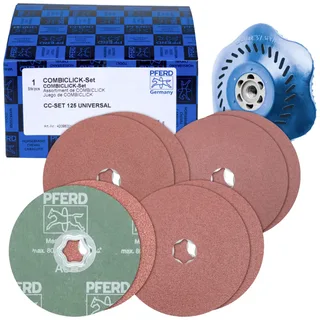 TOOLS 42098001 COMBICLICK-Fiberscheiben-Set Korund Ø125mm A36, 60, 80, 120 mit CC-H-GT-Stützteller für universelle Anwendungen Durchmesser 125 mm de PFERD – image du produit 1 sur 3