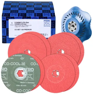 TOOLS 42098002 COMBICLICK-Fiberscheiben-Set Keramikkorn Ø125mm CO-COOL 36, 60, 80, 120 mit CC-H-GT-Stützteller für Edelstahl Durchmesser 125 mm by PFERD – product image 1 of 2