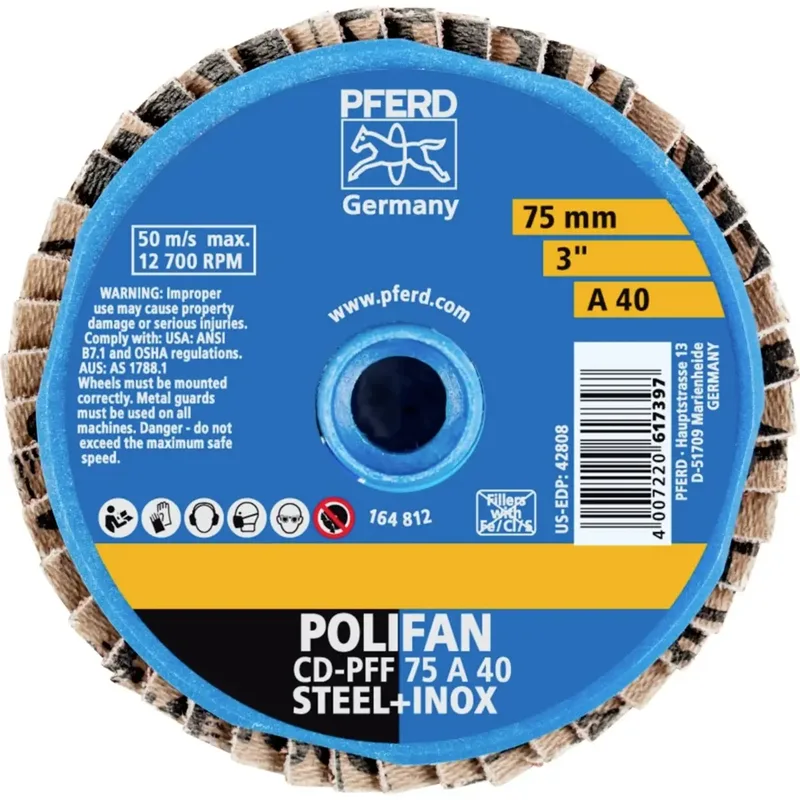 TOOLS 42719204 CD PFF 75 A 40 Fächerschleifscheibe Durchmesser 75 mm Körnung (num) 40 Bronze, Titan, Titanlegierung, Kupfer, Messing, Edelstahl von PFERD – Produktbild 2 von 2