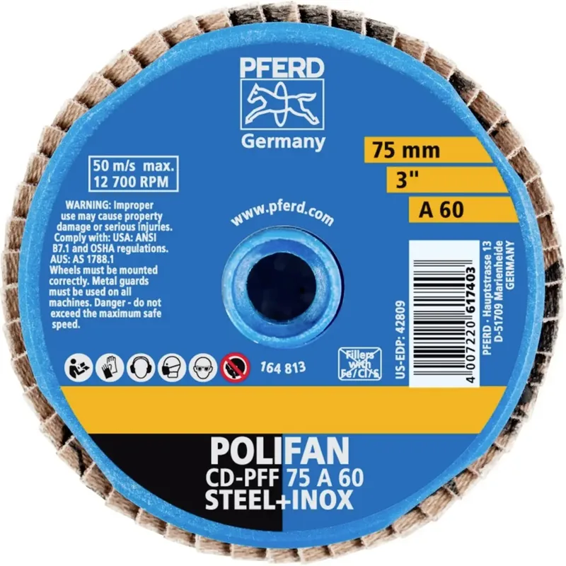 TOOLS 42719206 CD PFF 75 A 60 Fächerschleifscheibe Durchmesser 75 mm Körnung (num) 60 Bronze, Titan, Titanlegierung, Kupfer, Messing, Edelstahl de PFERD – image du produit 2 sur 2