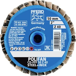 TOOLS 42719504 CD PFF 50 Z 40 Fächerschleifscheibe Durchmesser 50 mm Körnung (num) 40 Kobaltbasislegierung, Bronze, Titan, Kupfer, Messing, Edelstahl von PFERD – Produktbild 2 von 2
