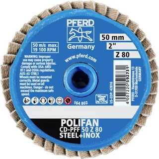 TOOLS 42719508 CD PFF 50 Z 80 Fächerschleifscheibe Durchmesser 50 mm Körnung (num) 80 Kobaltbasislegierung, Bronze, Titan, Kupfer, Messing, Edelstahl von PFERD – Produktbild 2 von 2