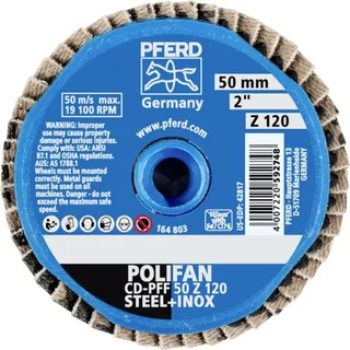 TOOLS 42719512 CD PFF 50 Z 120 Fächerschleifscheibe Durchmesser 50 mm Körnung (num) 120 Kobaltbasislegierung, Bronze, Titan, Kupfer, Messing, Edelstahl de PFERD – image du produit 2 sur 2