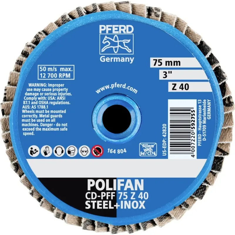 TOOLS 42719704 CD PFF 75 Z 40 Fächerschleifscheibe Durchmesser 75 mm Körnung (num) 40 Kobaltbasislegierung, Bronze, Titan, Kupfer, Messing, Edelstahl von PFERD – Produktbild 2 von 2