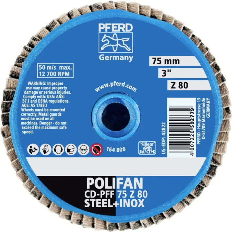 TOOLS 42719708 CD PFF 75 Z 80 Fächerschleifscheibe Durchmesser 75 mm Körnung (num) 80 Kobaltbasislegierung, Bronze, Titan, Kupfer, Messing, Edelstahl de PFERD – image du produit 2 sur 2