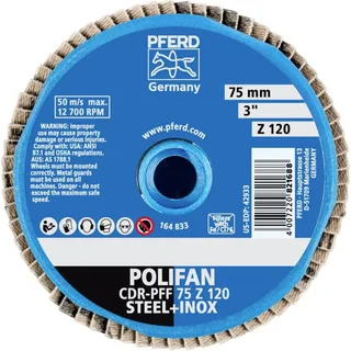 TOOLS 42719712 CD PFF 75 Z 120 Fächerschleifscheibe Durchmesser 75 mm Körnung (num) 120 Kobaltbasislegierung, Bronze, Titan, Kupfer, Messing, Edelstahl von PFERD – Produktbild 2 von 2