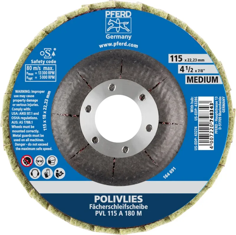 TOOLS 44694102 PVL 115 A 180 M Fächerschleifscheibe Durchmesser 115 mm Bohrungs-Ø 22.23 mm Körnung (num) 180 5 St. de PFERD – image du produit 3 sur 3