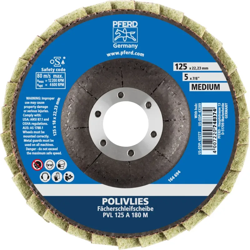 TOOLS 44694112 Pvl Fächerschleifscheibe Durchmesser 125 mm Bohrungs-Ø 22.23 mm Körnung (num) 180 5 St. fra PFERD – produktbillede 3 af 3