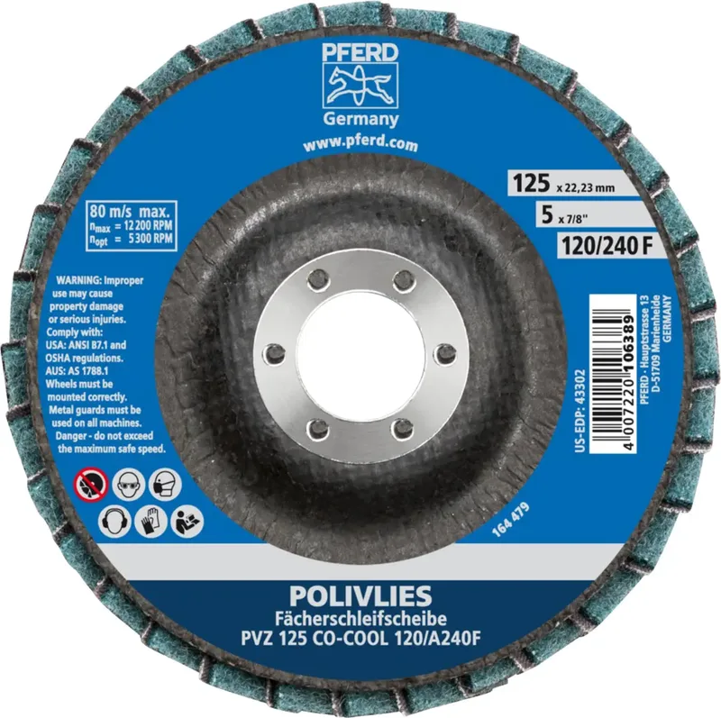 TOOLS 44695113 Pvz Fächerschleifscheibe Durchmesser 125 mm Bohrungs-Ø 22.23 mm Körnung (num) 240 5 St. fra PFERD – produktbillede 3 af 3