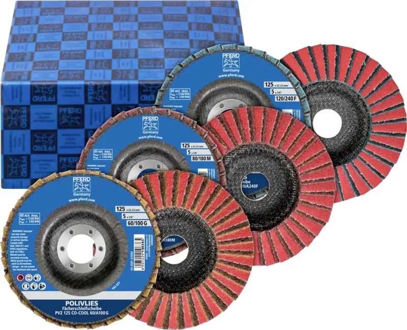 TOOLS 44698006 SET PVZ 125 CO-COOL Fächerschleifscheibe Durchmesser 125 mm Bohrungs-Ø 22.23 mm Aluminium, Kobaltbasislegierung, Nickelbasislegierung de PFERD – image du produit 1 sur 2