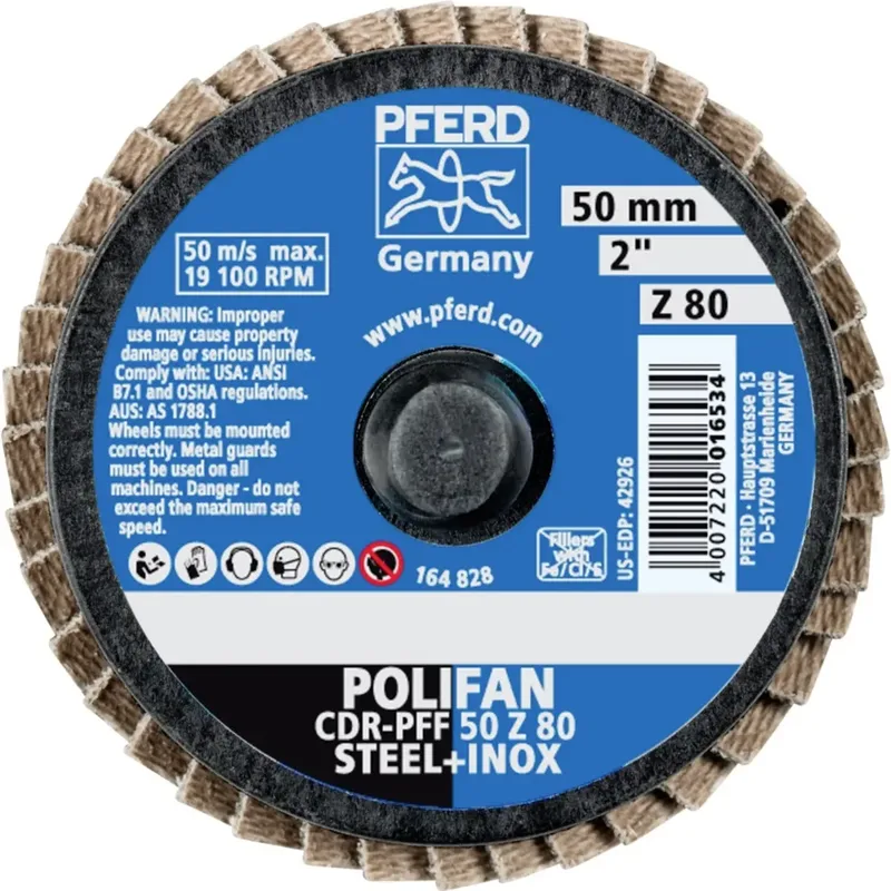 TOOLS 47202533 CDR PFF 50 Z 80 Fächerschleifscheibe Durchmesser 50 mm Körnung (num) 80 Kobaltbasislegierung, Bronze, Titan, Kupfer, Messing, Edelstahl by PFERD – product image 2 of 2