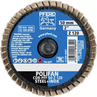 TOOLS 47202534 CDR PFF 50 Z 120 Fächerschleifscheibe Durchmesser 50 mm Körnung (num) 120 Kobaltbasislegierung, Bronze, Titan, Kupfer, Messing, Edelstahl von PFERD – Produktbild 2 von 2