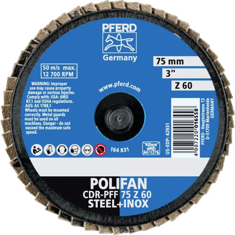 TOOLS 47202535 CDR PFF 75 Z 60 Fächerschleifscheibe Durchmesser 75 mm Körnung (num) 60 Kobaltbasislegierung, Bronze, Titan, Kupfer, Messing, Edelstahl de PFERD – image du produit 2 sur 2