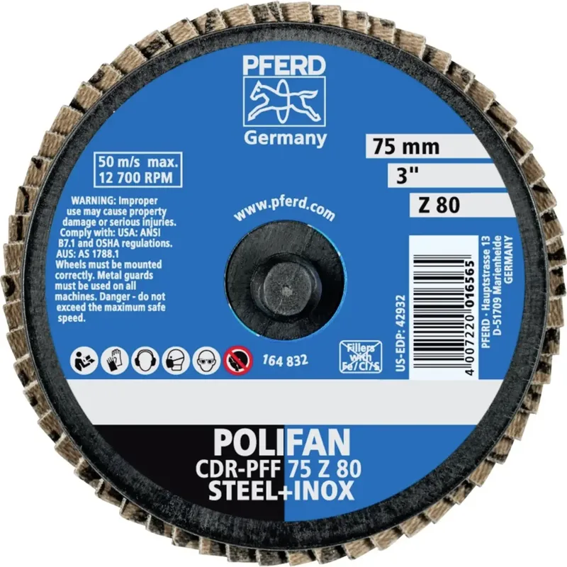 TOOLS 47202536 CDR PFF 75 Z 80 Fächerschleifscheibe Durchmesser 75 mm Körnung (num) 80 Kobaltbasislegierung, Bronze, Titan, Kupfer, Messing, Edelstahl von PFERD – Produktbild 2 von 2