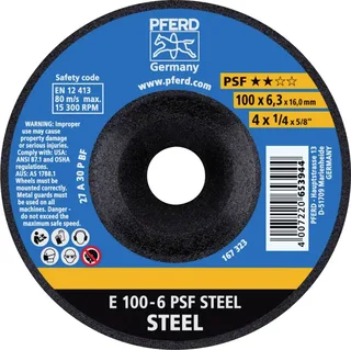 TOOLS 62010634 E 100-6 PSF STEEL/16,0 Schruppscheibe gekröpft Durchmesser 100 mm Bohrungs-Ø 16 mm Gusseisen, Stahl, Stahlguss 10 St. von PFERD – Produktbild 1 von 2