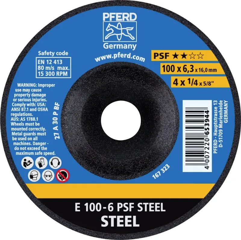 TOOLS 62010634 E 100-6 PSF STEEL/16,0 Schruppscheibe gekröpft Durchmesser 100 mm Bohrungs-Ø 16 mm Gusseisen, Stahl, Stahlguss 10 St. von PFERD – Produktbild 1 von 2
