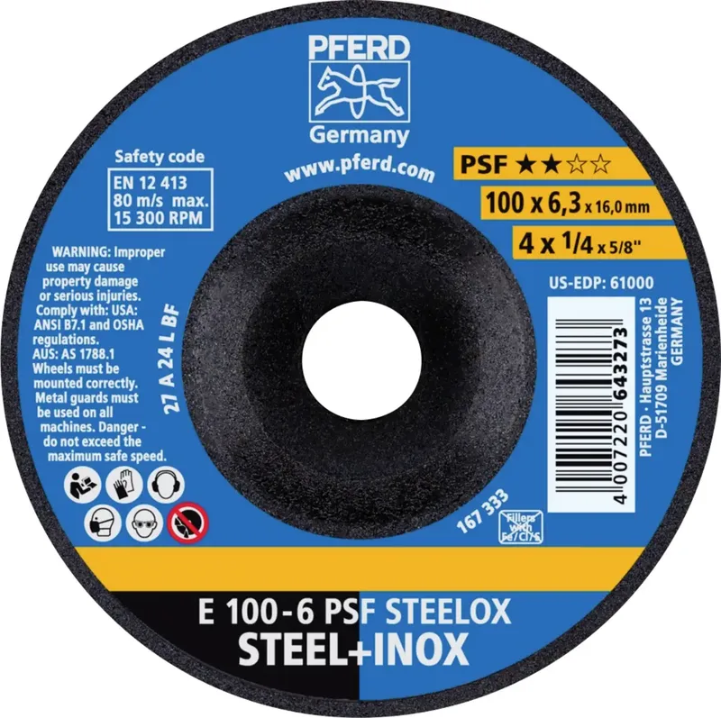 TOOLS 62010720 E 100-6 PSF STEELOX/16,0 Schruppscheibe gekröpft Durchmesser 100 mm Bohrungs-Ø 16 mm Edelstahl, Stahl 10 St. by PFERD – product image