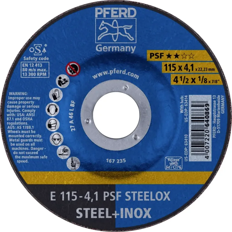 TOOLS 62011531 E 115-4,1 PSF STEELOX Schruppscheibe gekröpft Durchmesser 115 mm Bohrungs-Ø 22.23 mm Edelstahl, Stahl 10 St. by PFERD – product image