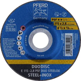 TOOLS 62011620 E 115-2,8 PSF DUO STEELOX Schruppscheibe gekröpft Durchmesser 115 mm Bohrungs-Ø 22.23 mm Edelstahl, Stahl, Zunder 10 St. von PFERD – Produktbild 1 von 2
