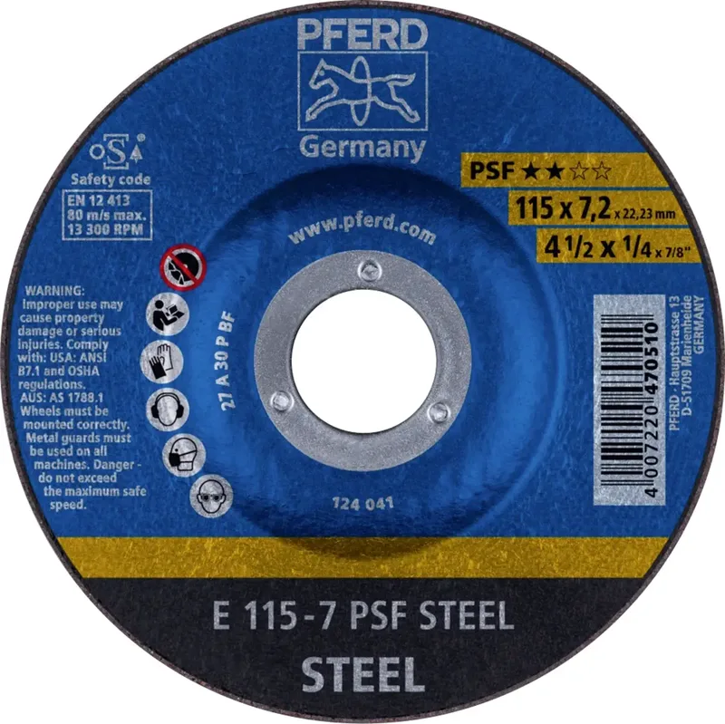 TOOLS 62011634 E 115-7 PSF STEEL Schruppscheibe gekröpft Durchmesser 115 mm Bohrungs-Ø 22.23 mm Gusseisen, Stahl, Stahlguss 10 St. von PFERD – Produktbild 1 von 2