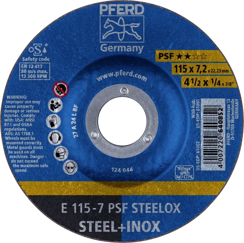 TOOLS 62011640 E 115-7 PSF STEELOX Schruppscheibe gekröpft Durchmesser 115 mm Bohrungs-Ø 22.23 mm Edelstahl, Stahl 10 St. von PFERD – Produktbild
