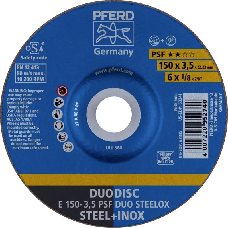 TOOLS 62015420 E 150-3,5 PSF DUO STEELOX Schruppscheibe gekröpft Durchmesser 150 mm Bohrungs-Ø 22.23 mm Edelstahl, Stahl, Zunder 10 St. von PFERD – Produktbild 1 von 2