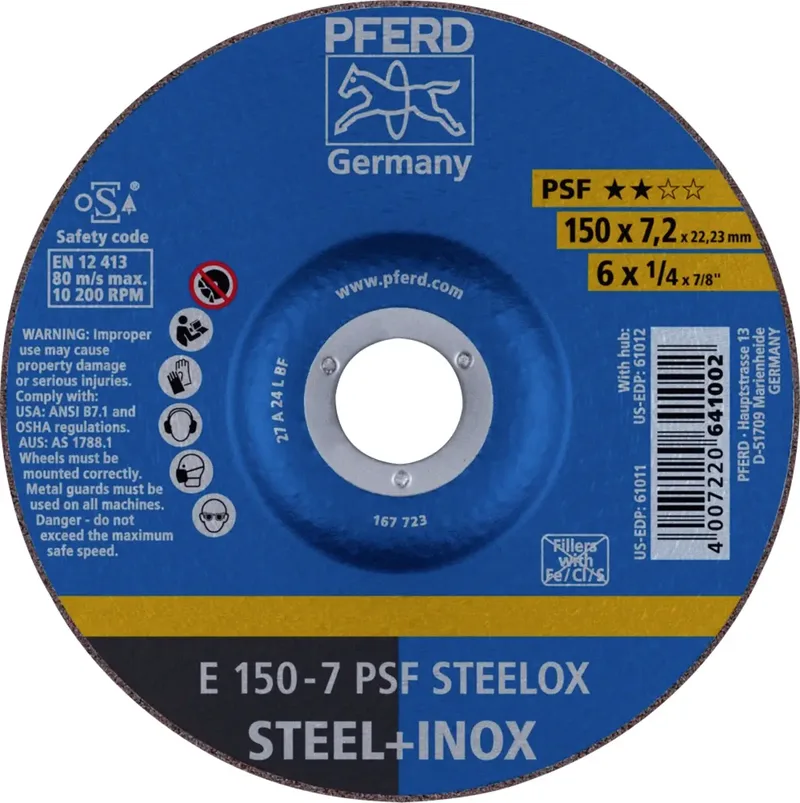TOOLS 62015640 E 150-7 PSF STEELOX Schruppscheibe gekröpft Durchmesser 150 mm Bohrungs-Ø 22.23 mm Edelstahl, Stahl 10 St. by PFERD – product image