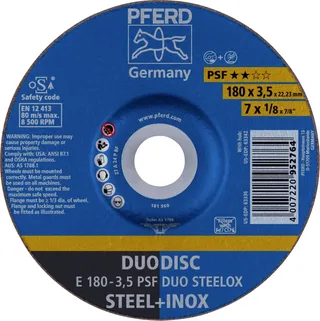 TOOLS 62017420 E 180-3,5 PSF DUO STEELOX Schruppscheibe gekröpft Durchmesser 180 mm Bohrungs-Ø 22.23 mm Edelstahl, Stahl, Zunder 10 St. by PFERD – product image 1 of 2