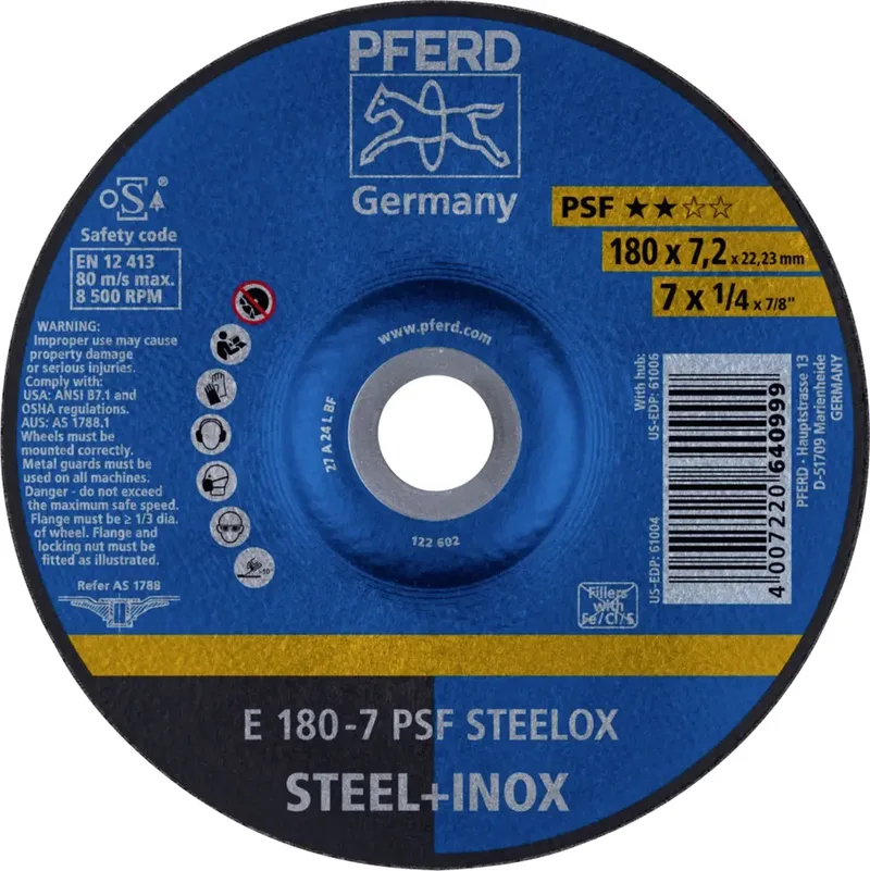 TOOLS 62017640 E 180-7 PSF STEELOX Schruppscheibe gekröpft Durchmesser 180 mm Bohrungs-Ø 22.23 mm Edelstahl, Stahl 10 St. by PFERD – product image