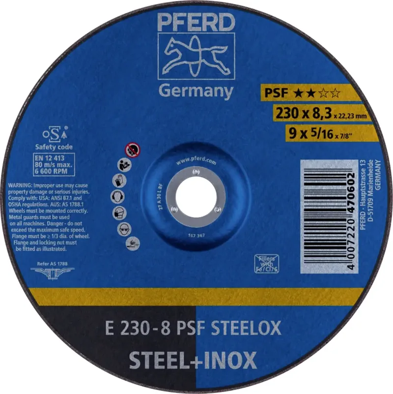 TOOLS 62023831 E 230-8 PSF STEELOX Schruppscheibe gekröpft Durchmesser 230 mm Bohrungs-Ø 22.23 mm Edelstahl, Stahl 10 St. by PFERD – product image