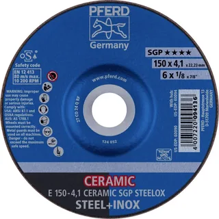 TOOLS 62100150 E 150-4,1 CERAMIC SGP STEELOX Schruppscheibe gekröpft Durchmesser 150 mm Bohrungs-Ø 22.23 mm Edelstahl, Stahl 10 St. von PFERD – Produktbild 1 von 2