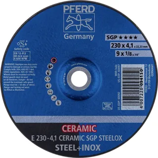 TOOLS 62100230 E 230-4,1 CERAMIC SGP STEELOX Schruppscheibe gekröpft Durchmesser 230 mm Bohrungs-Ø 22.23 mm Edelstahl, Stahl 10 St. by PFERD – product image 1 of 2