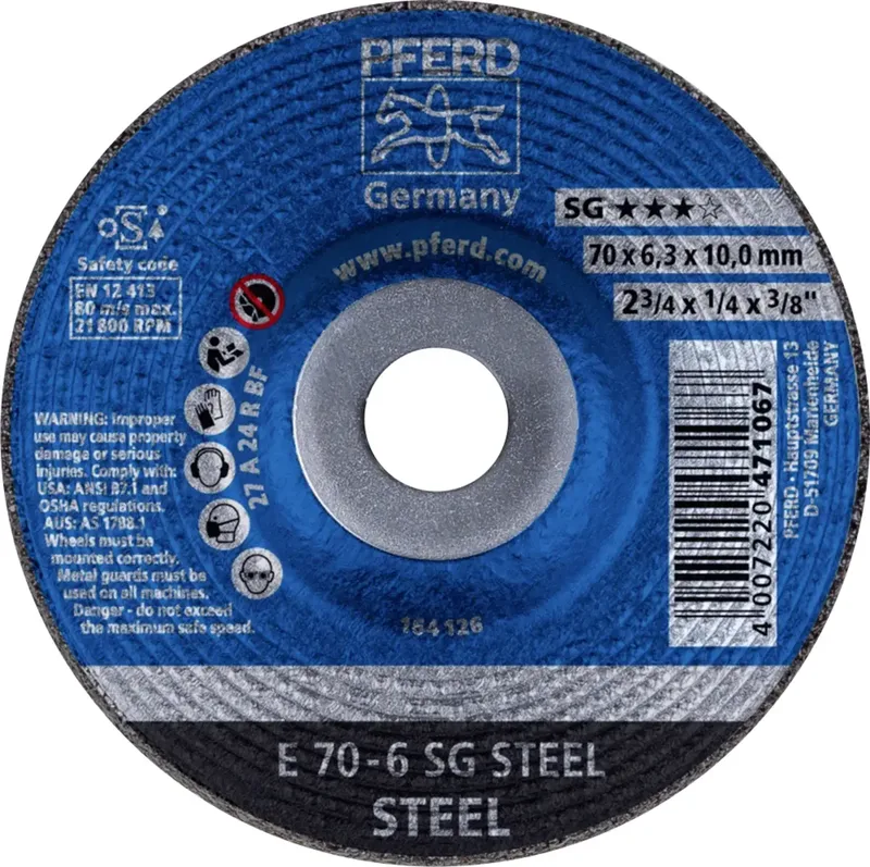 TOOLS 62207626 E 70-6 SG STEEL/10,0 Schruppscheibe gekröpft Durchmesser 70 mm Bohrungs-Ø 10 mm Stahl 10 St. by PFERD – product image