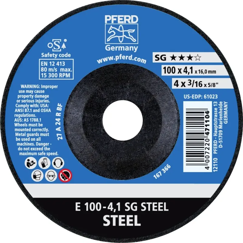 TOOLS 62210426 E 100-4,1 SG STEEL/16,0 Schruppscheibe gekröpft Durchmesser 100 mm Bohrungs-Ø 16 mm Stahl 10 St. van PFERD – productafbeelding