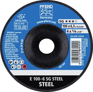 TOOLS 62210626 E 100-6 SG STEEL/16,0 Schruppscheibe gekröpft Durchmesser 100 mm Bohrungs-Ø 16 mm Stahl 10 St. by PFERD – product image 1 of 2