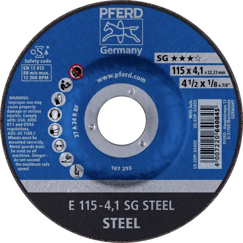 TOOLS 62211436 E 115-4,1 SG STEEL Schruppscheibe gekröpft Durchmesser 115 mm Bohrungs-Ø 22.23 mm Stahl 10 St. von PFERD – Produktbild 1 von 2