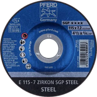 TOOLS 62211737 E 115-7 ZIRKON SGP STEEL Schruppscheibe gekröpft Durchmesser 115 mm Bohrungs-Ø 22.23 mm Stahl 10 St. by PFERD – product image 1 of 2