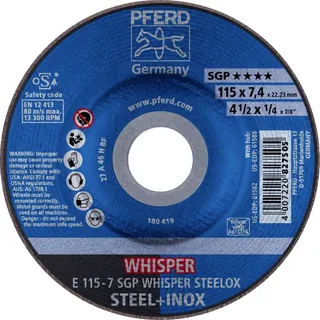 TOOLS 62211848 E 115-7 SGP WHISPER STEELOX Schruppscheibe gekröpft Durchmesser 115 mm Bohrungs-Ø 22.23 mm Edelstahl, Stahl 10 St. von PFERD – Produktbild 1 von 2