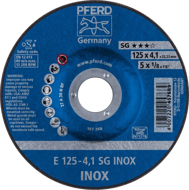 TOOLS 62212423 Sg Inox Schruppscheibe gekröpft Durchmesser 125 mm Bohrungs-Ø 22.23 mm 10 St. de PFERD – image du produit