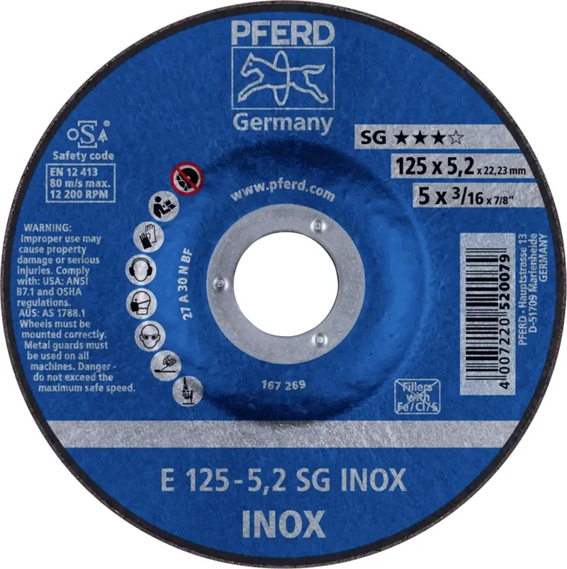 TOOLS 62212523 E 125-5,2 SG INOX Schruppscheibe gekröpft Durchmesser 125 mm Bohrungs-Ø 22.23 mm Edelstahl 10 St. by PFERD – product image