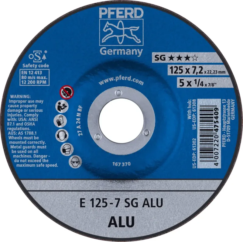 TOOLS 62212622 Sg Alu Schruppscheibe gekröpft Durchmesser 125 mm Bohrungs-Ø 22.23 mm 10 St. de PFERD – image du produit 1 sur 2