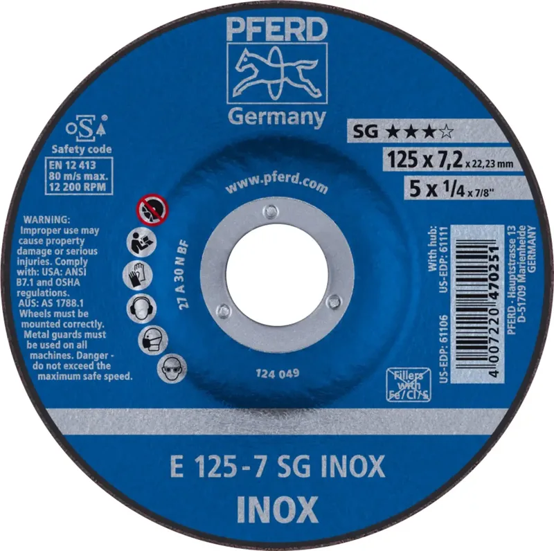 TOOLS 62212623 Sg Inox Schruppscheibe gekröpft Durchmesser 125 mm Bohrungs-Ø 22.23 mm 10 St. de PFERD – image du produit