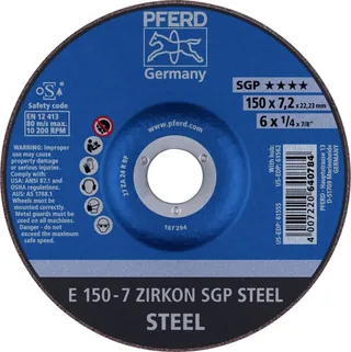 TOOLS 62215326 E 150-7 ZIRKON SGP STEEL Schruppscheibe gekröpft Durchmesser 150 mm Bohrungs-Ø 22.23 mm Stahl 10 St. från PFERD – produktbild 1 av 2