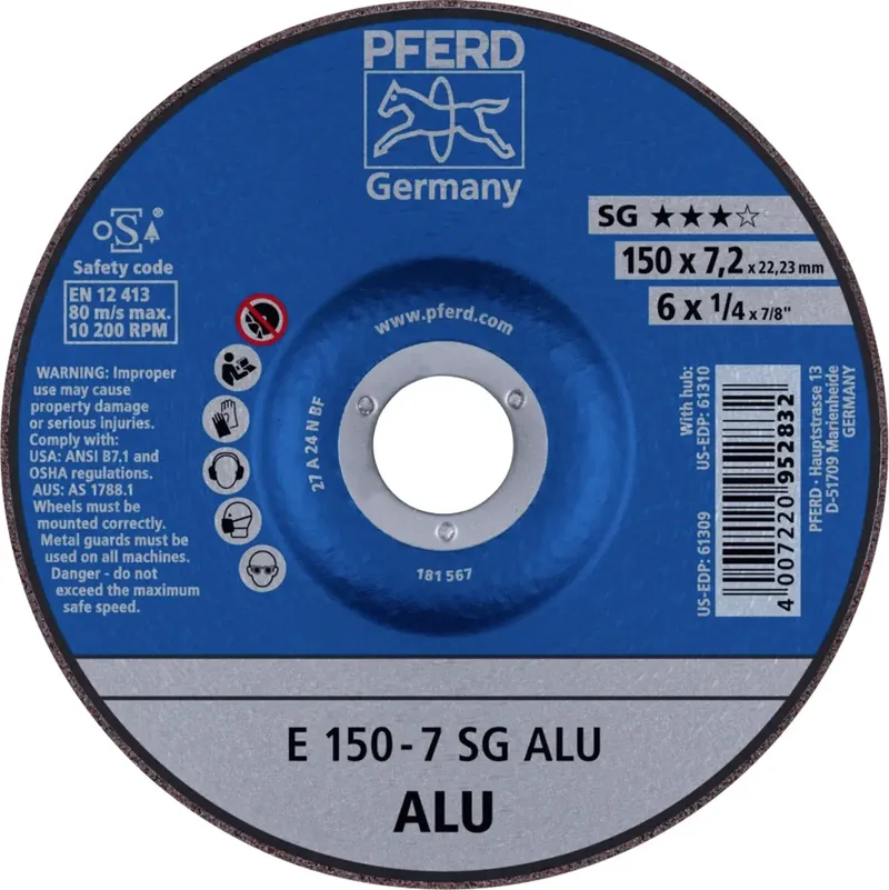 TOOLS 62215717 E 150-7 SG ALU Schruppscheibe gekröpft Durchmesser 150 mm Bohrungs-Ø 22.23 mm Aluminium, NE-Metalle 10 St. von PFERD – Produktbild 1 von 2